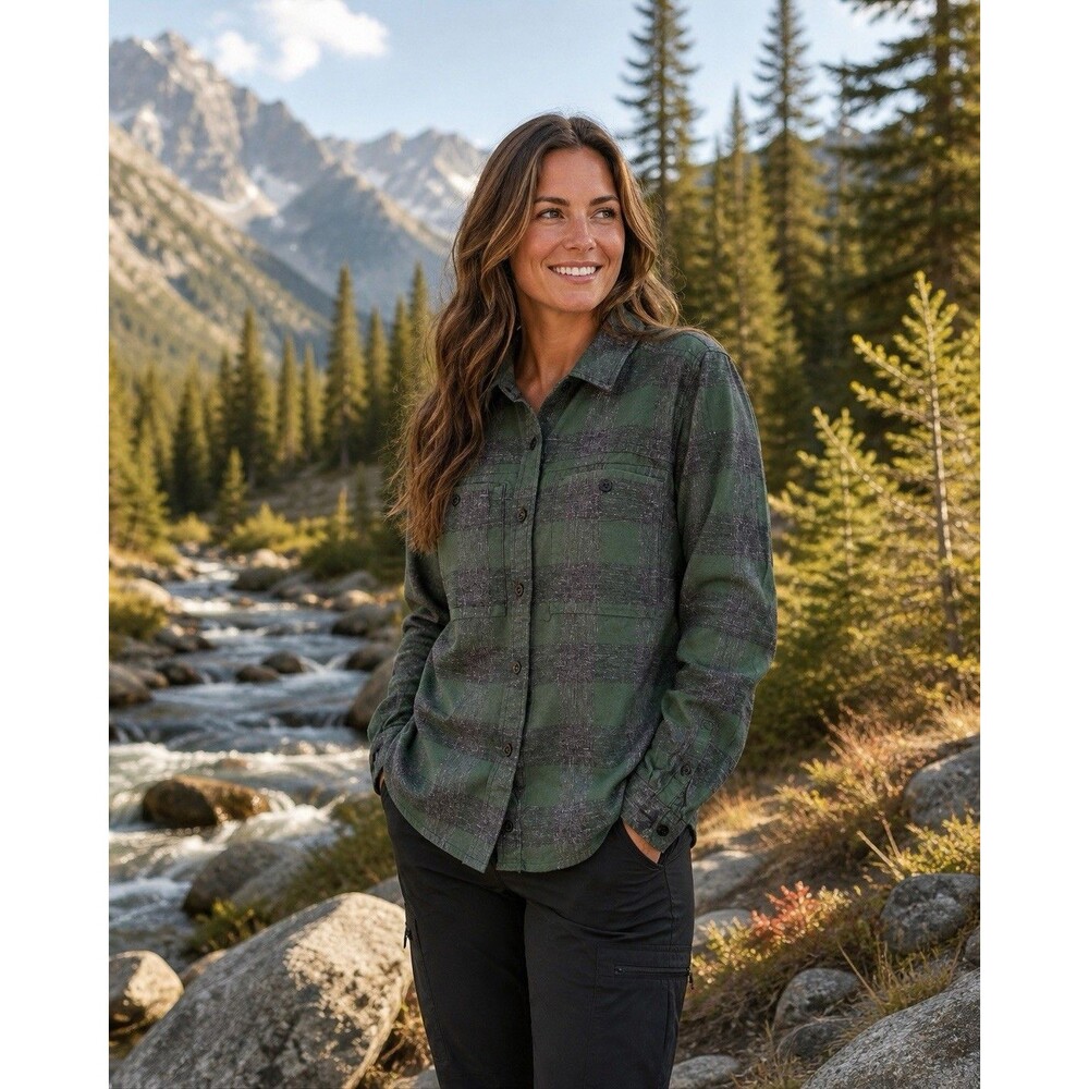REI Co-Op Wallace Lake Flannel Long Sleeve Shirt Green Grey Plaid Cotton Medium